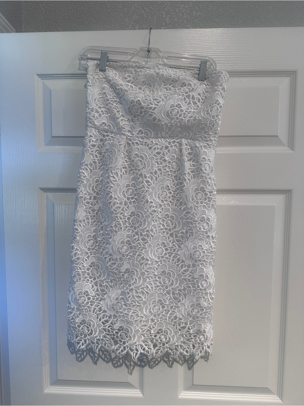 Miss Me Strapless Floral Lace Dress in Ivory White